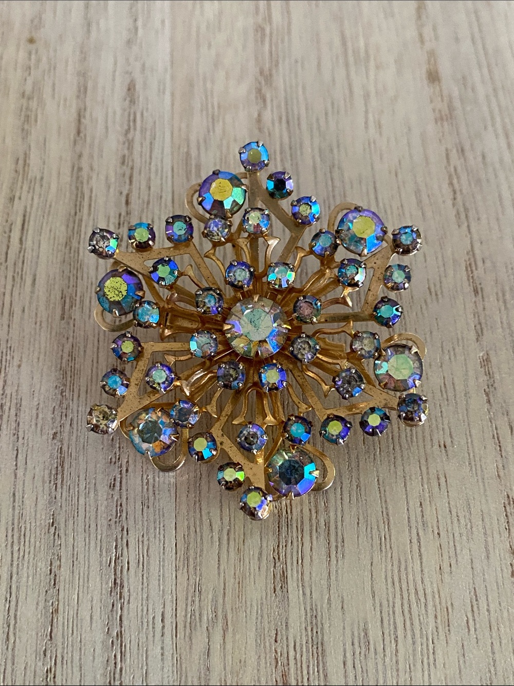 Vintage Unsigned Beau Jewels AB Starburst Brooch | 1960s | Tiered 3D